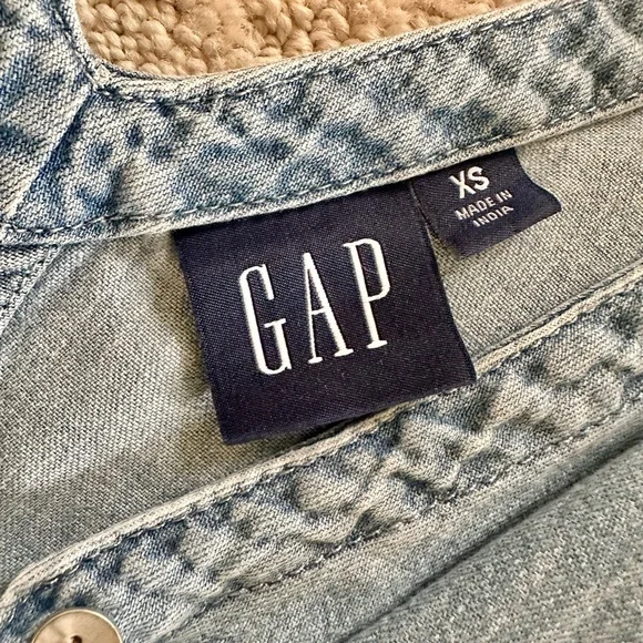 GAP Chambray Denim Sleeveless Button Front Dress Tie Waist Women’s XS - Picture 6 of 6